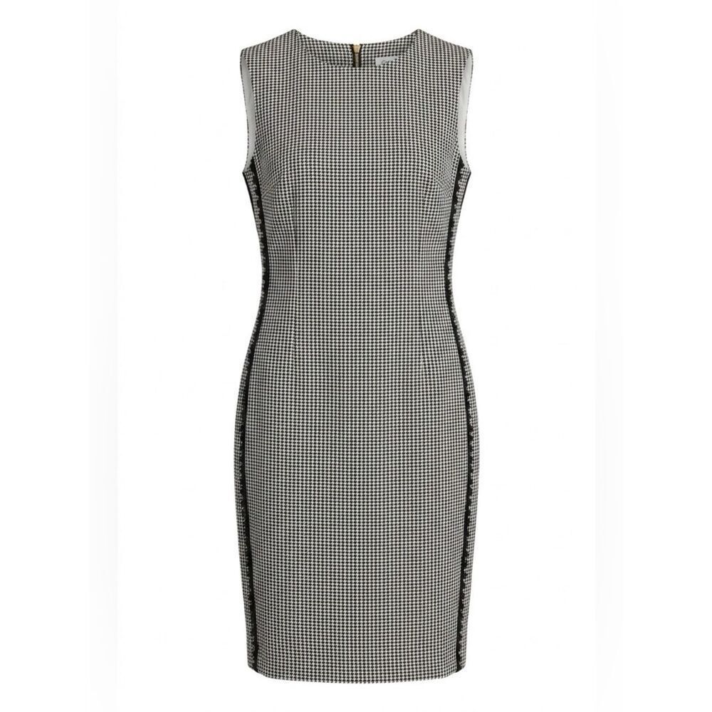 Classic Black & White Houndstooth Sleeveless Dress by Calvin Klein
